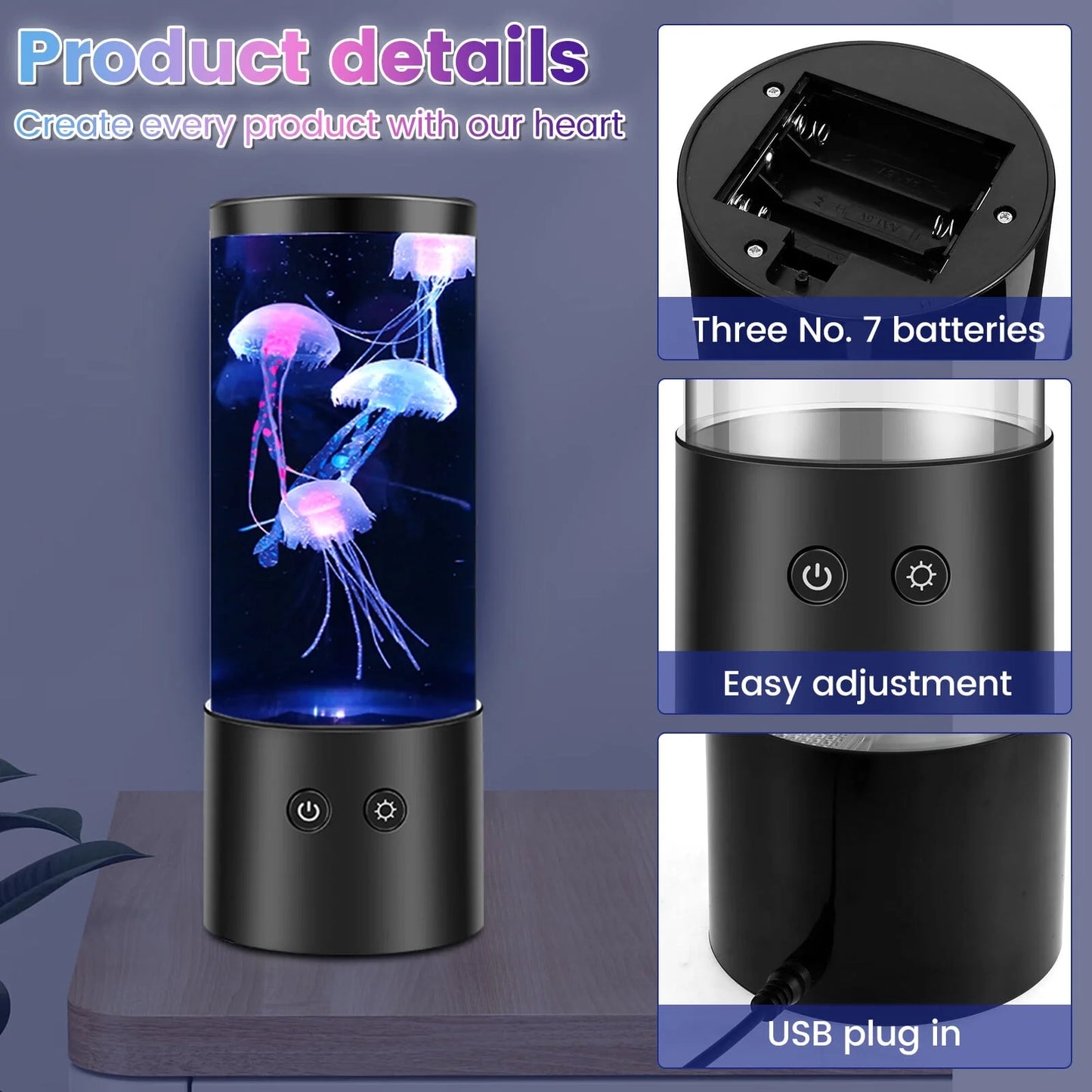 LED Jellyfish Lamp with 7 Colors Changing Jellyfish Night Light Fantasy Jellyfish Aquarium Lamp Decorative Jellyfish Tank Mood Lights,9.06*3.54In
