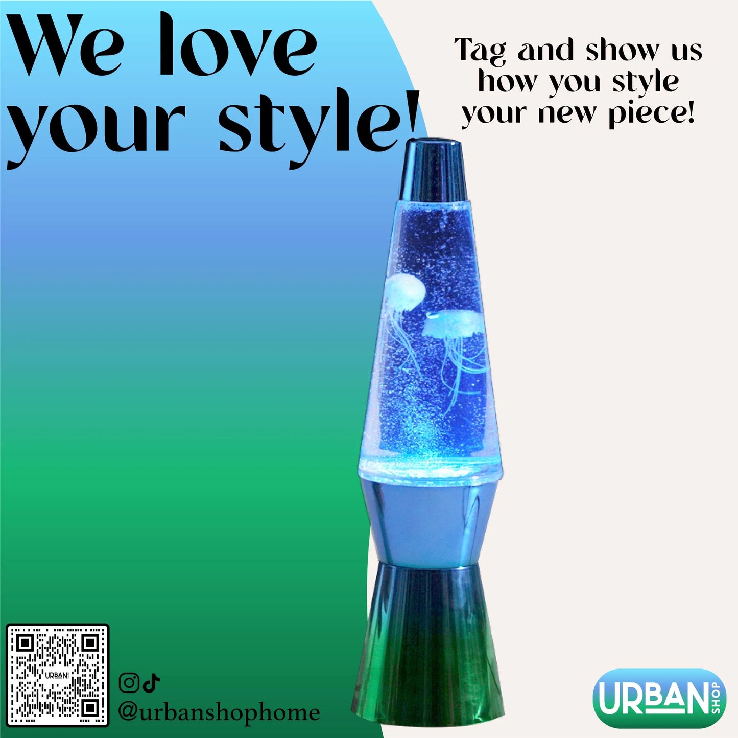 13" Blue and Green Ombre Jellyfish Motion Lamp, Pre-Filled and USB Powered, Incandescent Bulb