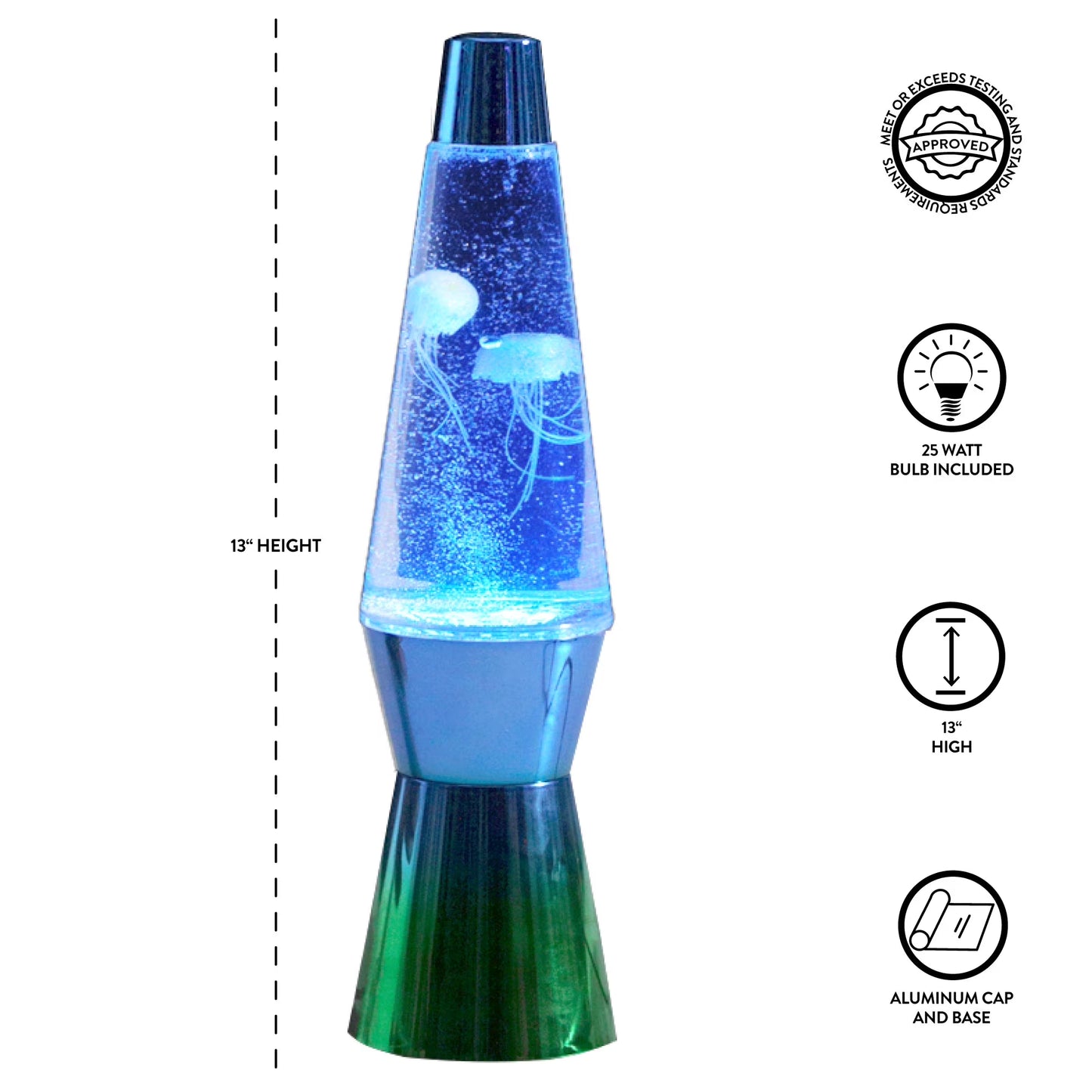 13" Blue and Green Ombre Jellyfish Motion Lamp, Pre-Filled and USB Powered, Incandescent Bulb