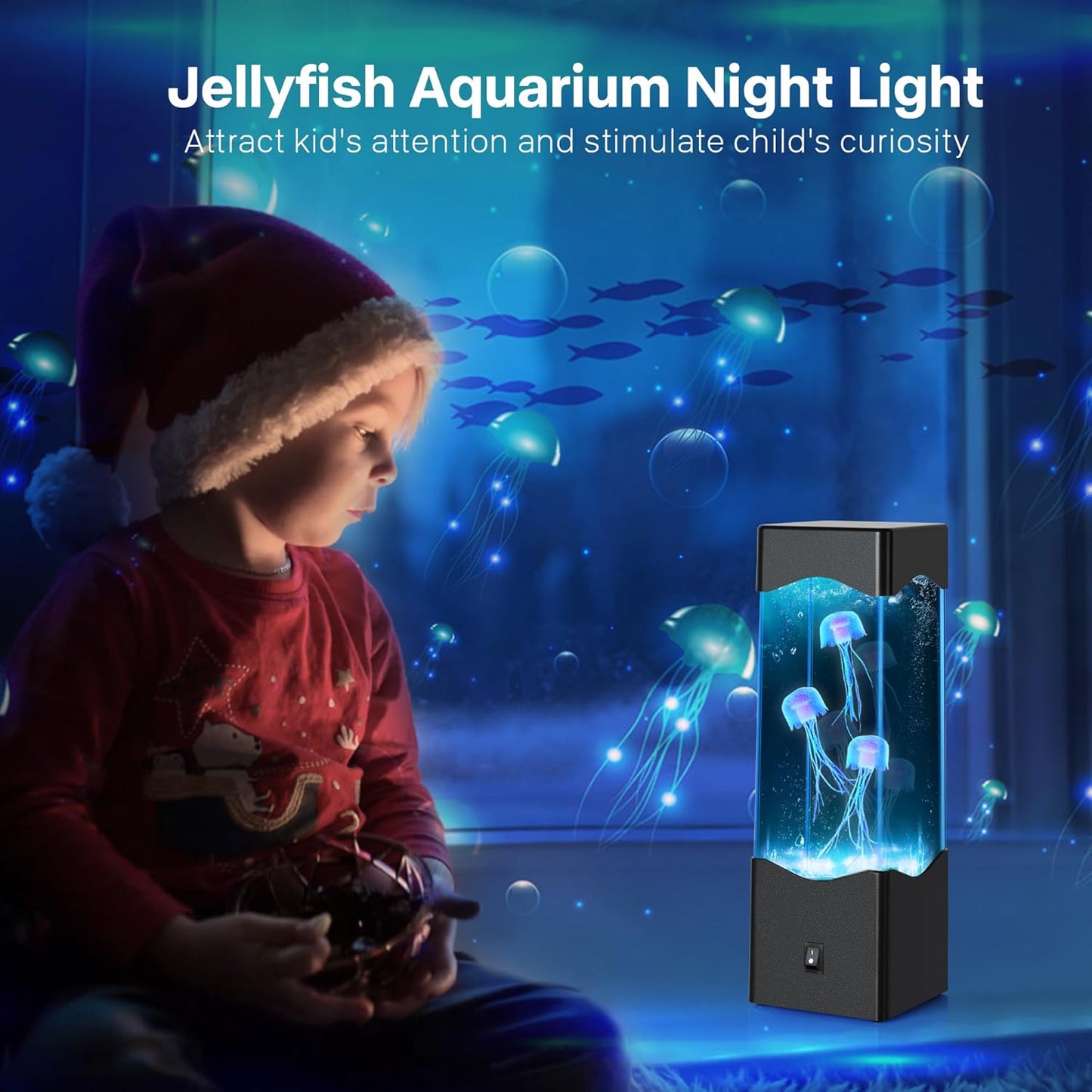 Gifts for Adults Kids, Multi-Color Jellyfish Lamp, USB Powered Aquarium Night Lights with 3 Jellyfish,Jelly Fish Tank Light Lamp Bedroom Office Room Desktop Decoration Mood Lamp for Stress Relief